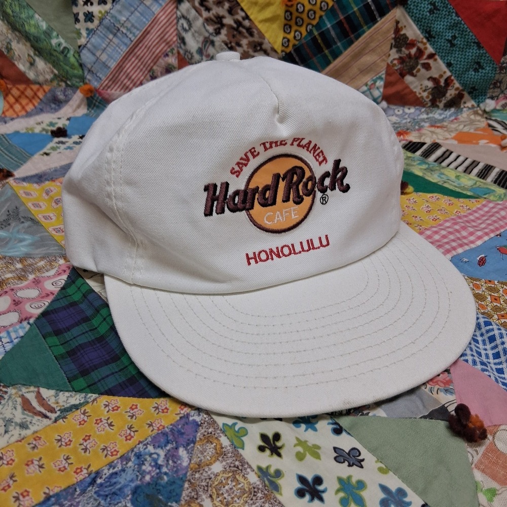 Vintage 90s Hard Rock Cafe Honolulu Save the Planet Hat Cap Made in USA White